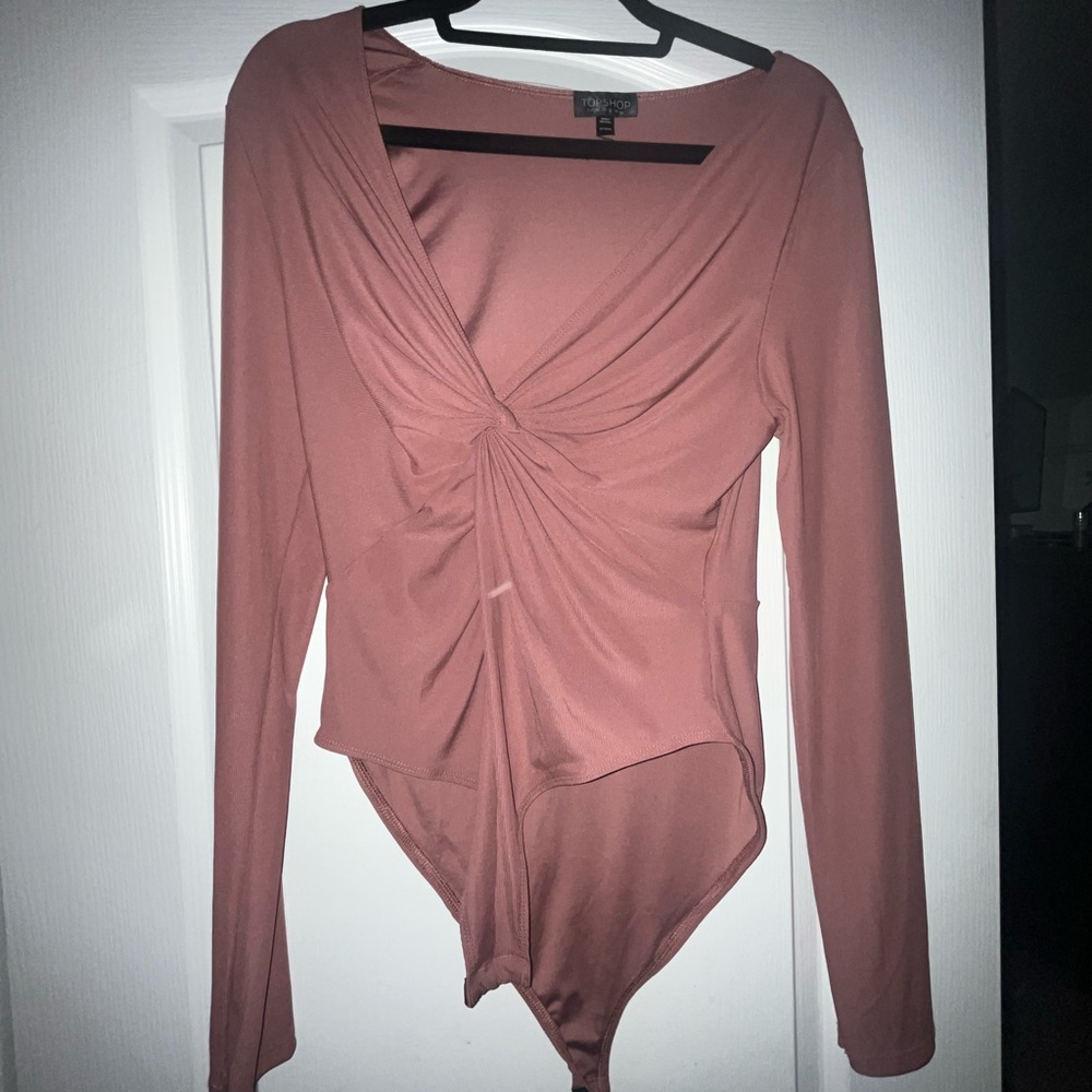 Topshop Pink Asymmetrical Ruched Bodysuit